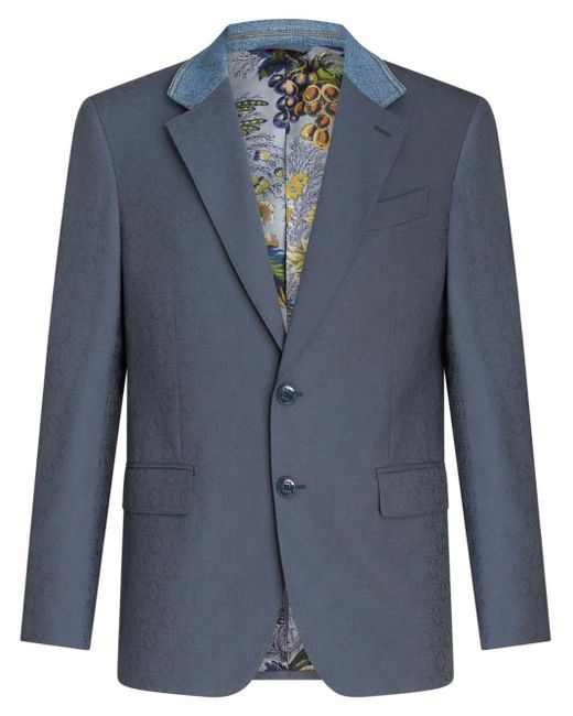 Etro Blue Patterned-jacquard Panelled Blazer for men