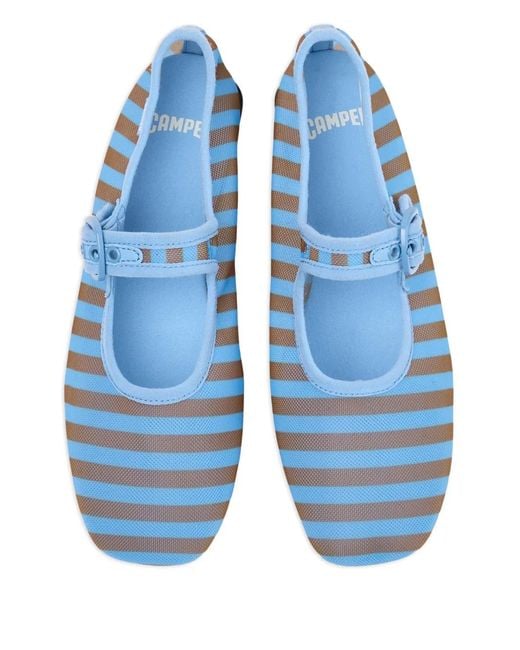 Camper Blue Casi Myra Striped Buckle Ballet Flats