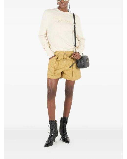Roberto Cavalli Yellow Python-Print Belted Shorts