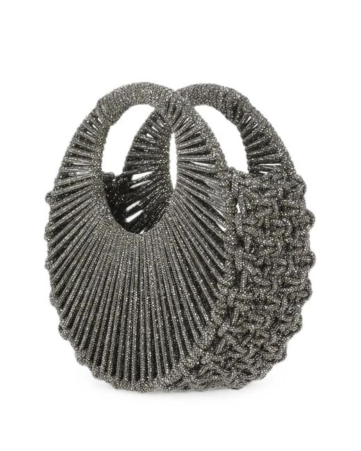 HIBOURAMA Gray Jaya Crystal-Embellished Woven Tote Bag