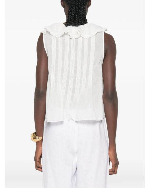 Doen White Hilda Ruffle-Trimmed Top