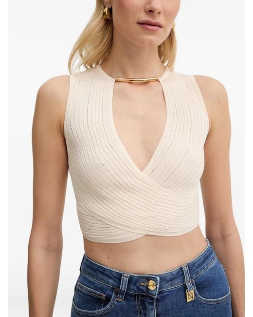 Elisabetta Franchi Blue Haut Nervuré À Bretelles Croisées