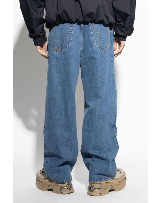 Vetements Blue Logo-Stitch Wide-Leg Jeans