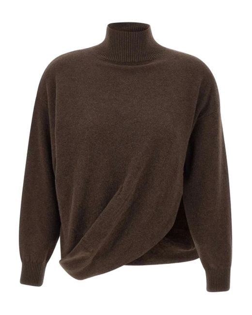 Marella Brown Turtleneck Twisted-Detail Sweater