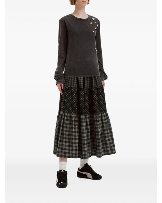 Mini Cream Black Patchwork Tiered Maxi Skirt