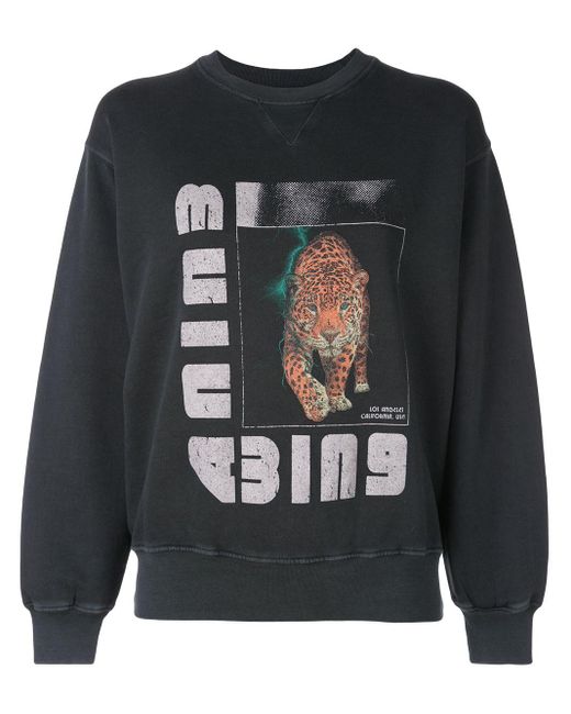 Anine Bing Black Wild Cat Graphic Sweatshirt