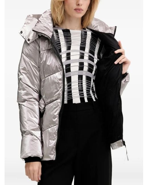Desigual Gray Metallic-Effect Padded Jacket