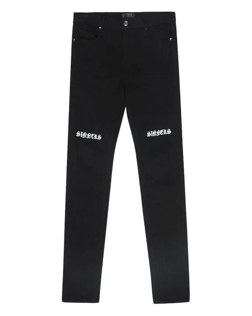 RTA Black Knee Embroidered Jeans for men