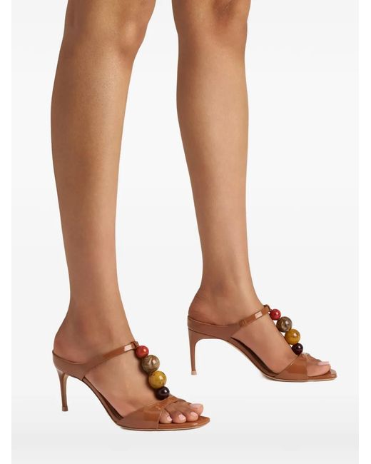 Malone Souliers Brown Lena Bead-Embellished Patent Sandals