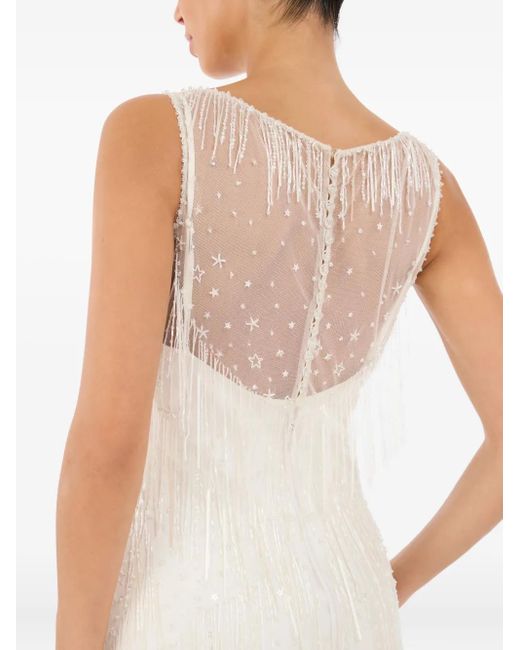 Jenny Packham White Symphonie Fringed Maxi Dress