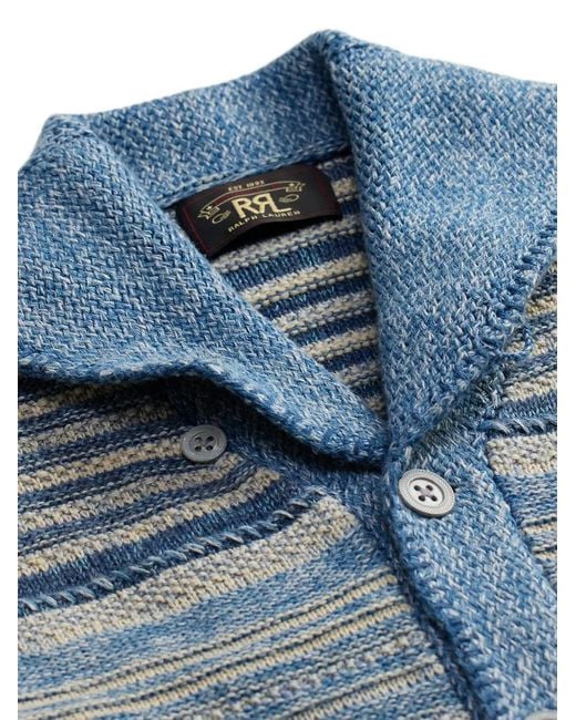 RRL Blue Striped Button Cardigan for men
