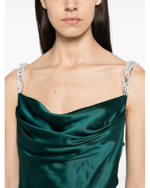 Balmain Green Embroidered-Strap Cowl-Neck Maxi Dress