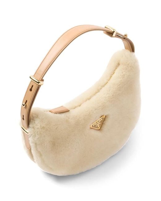 Prada White Arqué Shearling Shoulder Bag