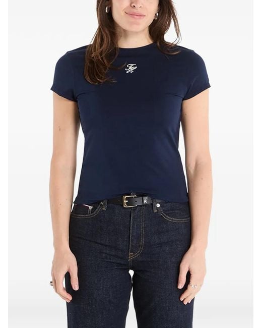 Tommy Hilfiger Blue Logo-Embroidered T-Shirt
