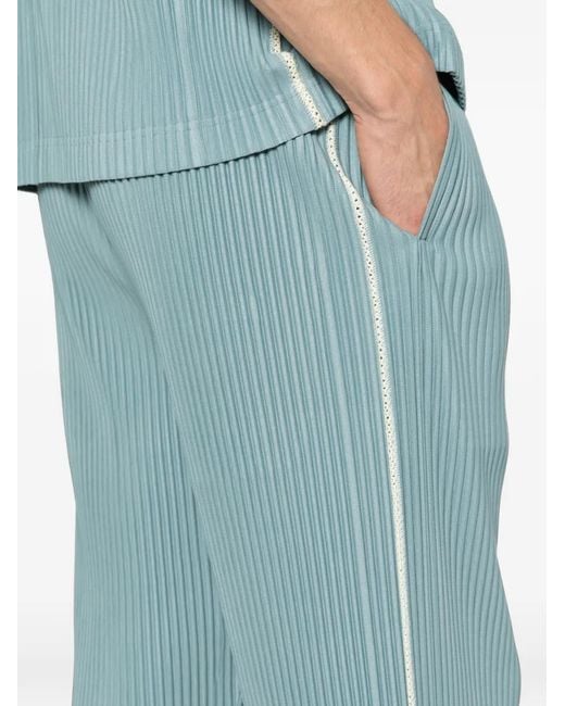 Homme Plissé Issey Miyake Blue Pleated Side-Stripe Trousers for men