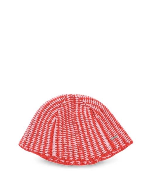 DSquared² Red Bicolour Chunky-Knit Beanie Hat for men