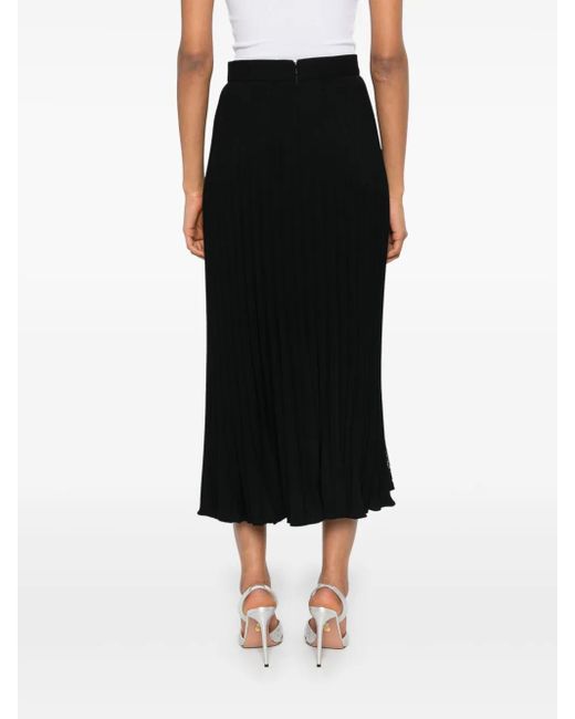 Nissa Black Lace-Insert Pleated Midi Skirt