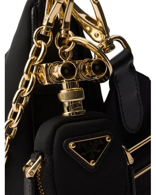 Prada Black Re-Edition 2005 Re-Nylon And Saffiano Leather Bag With Charm