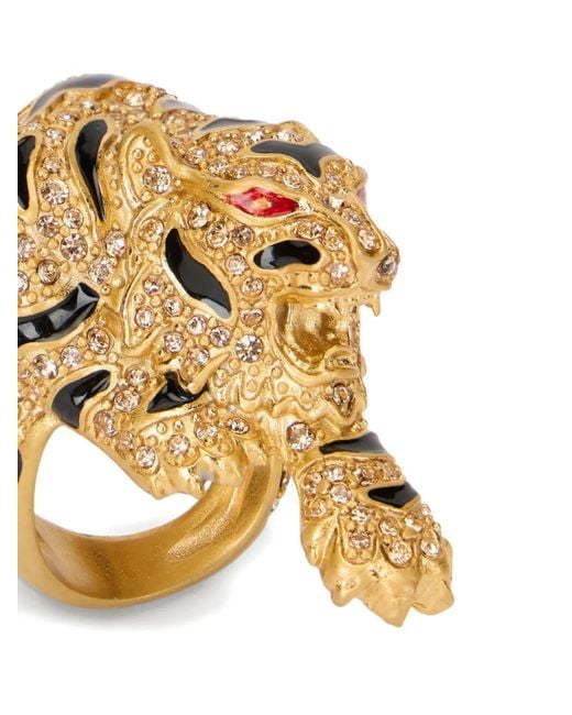 Roberto Cavalli Metallic Tiger Crystal-Embellished Ring