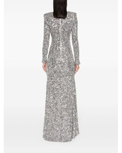 Elisabetta Franchi Gray Sequin-embellished Maxi Dress