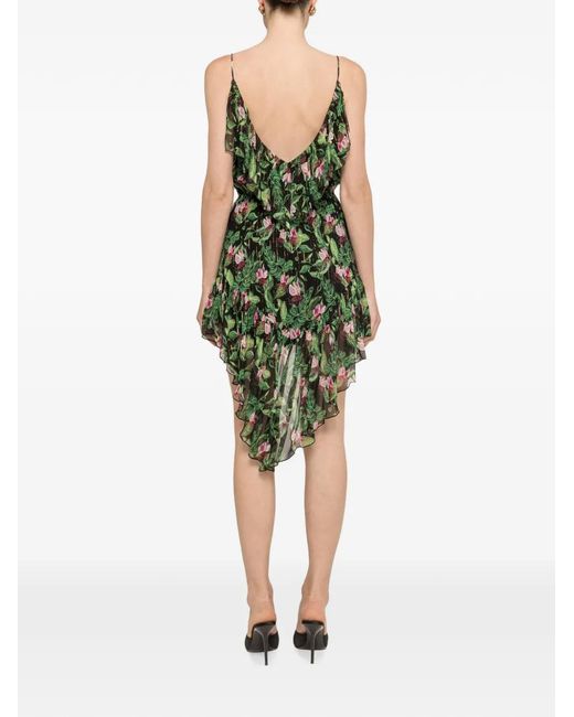 Nissa Green Printed Chiffon Asymmetric Mini Dress