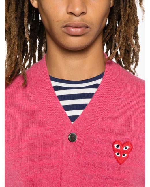 COMME DES GARÇONS PLAY Pink V-Neck Double Heart-Patch Cardigan