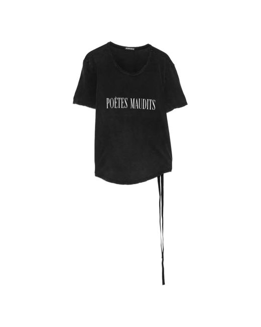 Ann Demeulemeester Black Slogan-Print Tie-Detail T-Shirt