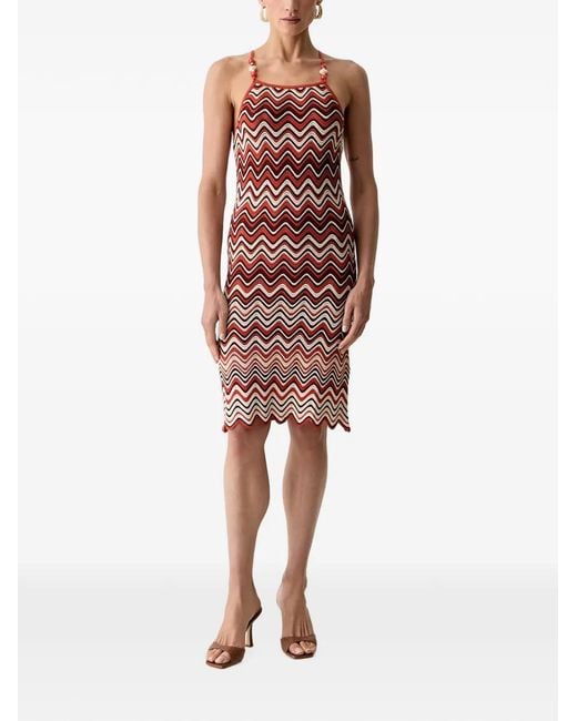 Morgan Red Zigzag-Knit Bead-Embellished Midi Dress
