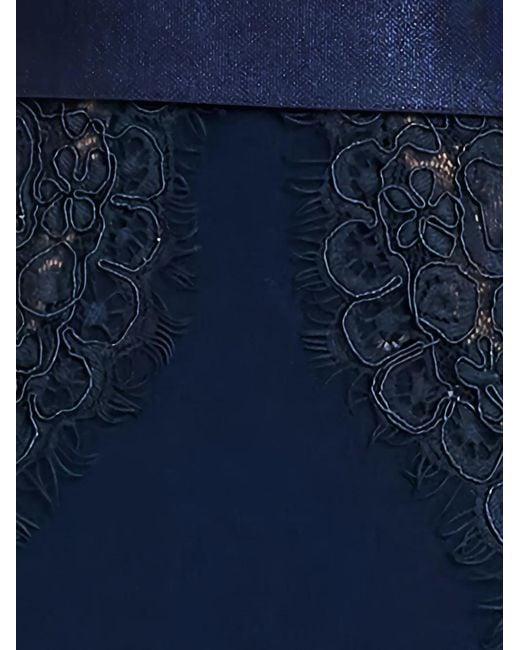Tadashi Shoji Blue Corwin Lace-Panelled Belted Maxi Dress