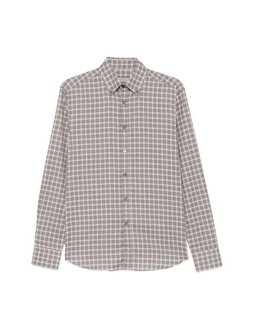 Canali Gray Check-Pattern Button-Down Shirt for men