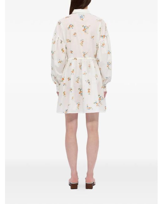 MSGM White Floral-Print Drawstring Mini Dress