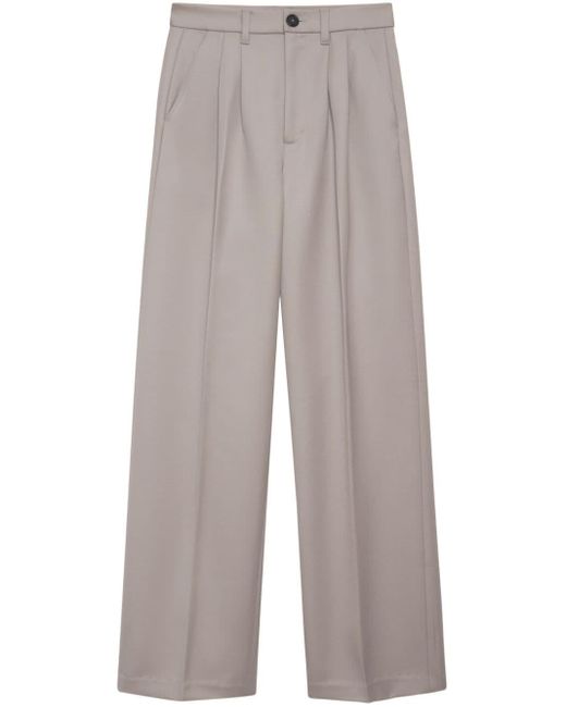 Anine Bing Gray Carrie Pressed-Crease Tailored Trousers