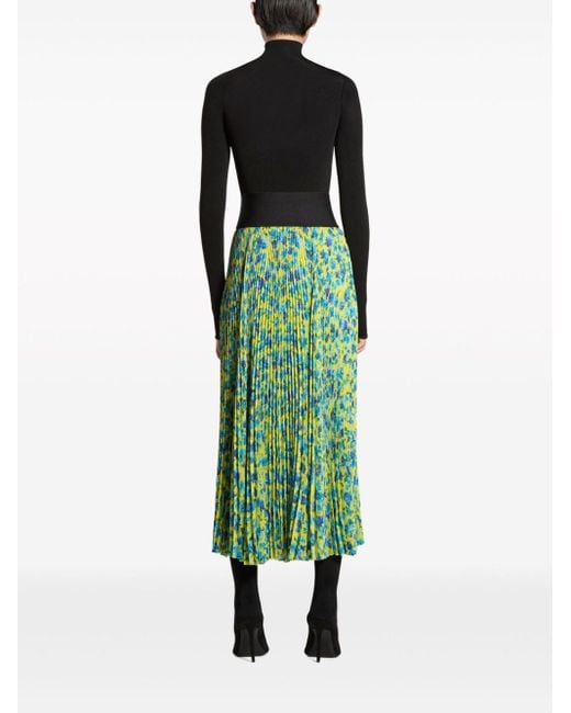 Balenciaga Green Floral-print Pleated Midi Skirt