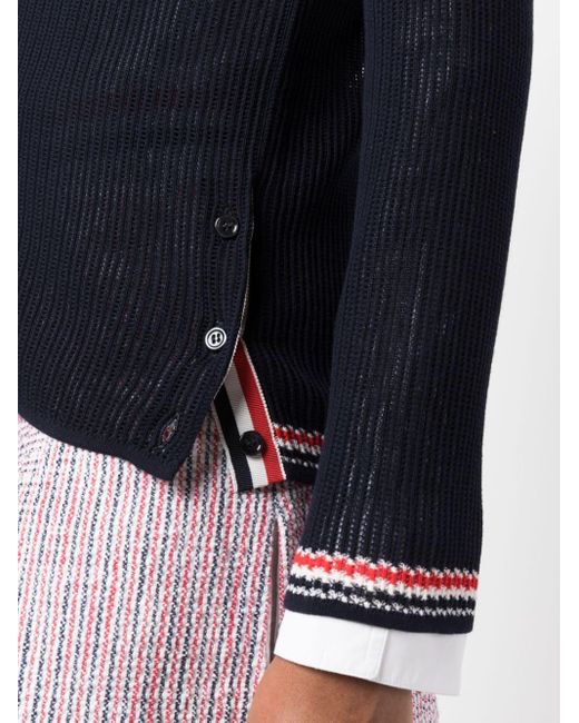 Thom Browne Blue Pointelle-knit Rwb Stripe Cardigan