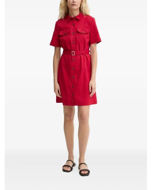 Theory Red Belted Shirt Mini Dress