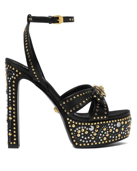 Versace Black 140Mm La Medusa Platform Studded Sandals