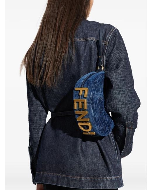 Fendi Blue Mini Graphy Monogram-Logo Shoulder Bag