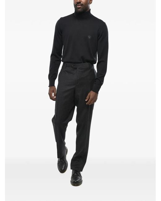 Corneliani Black Checked Flat-Front Trousers for men