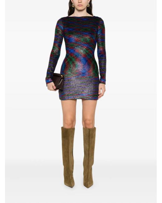 Missoni Blue Abstract-Pattern Long-Sleeve Mini Dress