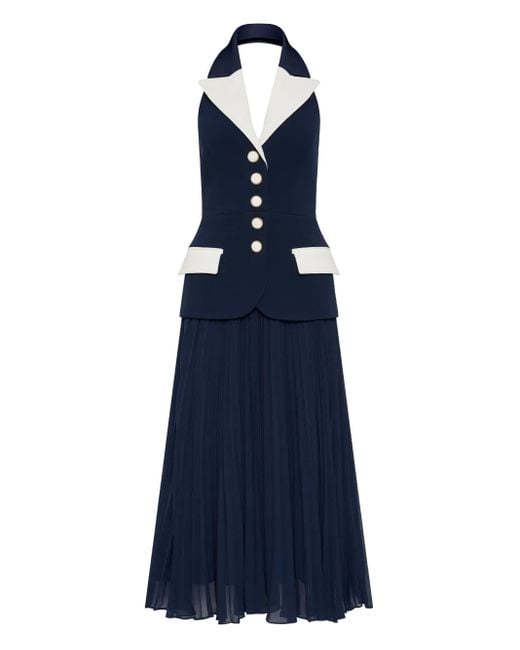 Rebecca Vallance Ula Geplooide Midi-Jurk Met Halternek in het Blue
