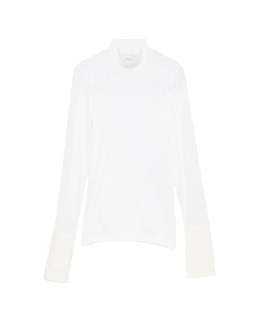 Alysi White High-Neck Button-Cuff Sweater