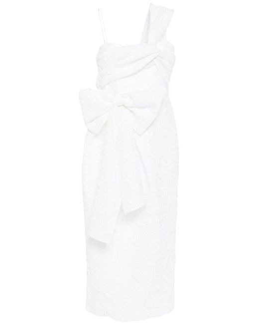 CECILIE BAHNSEN Midi-jurk Met Strikdetail in het White