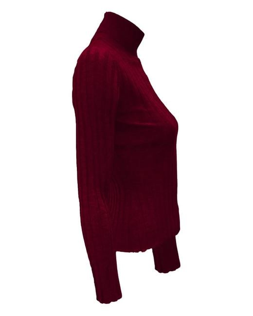 LA ROSE Red Ribbed Pullover