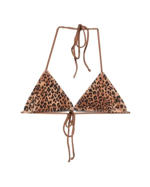 Mc2 Saint Barth Brown Leah Leopard-Print Crinkle-Effect Bikini Top