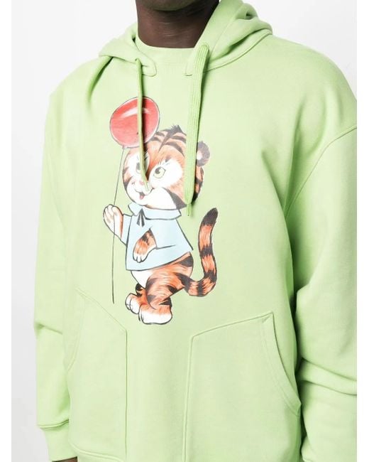 Moschino Green Graphic Print Drawstring Hoodie for men