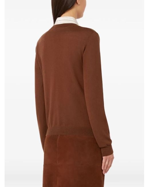 Max Mara Brown Argyle V-Neck Sweater
