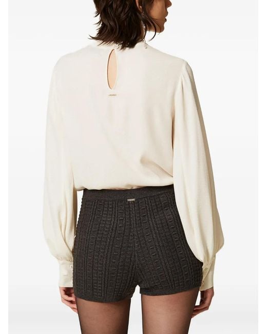 Twinset Black Knit Shorts With Metal Buttons