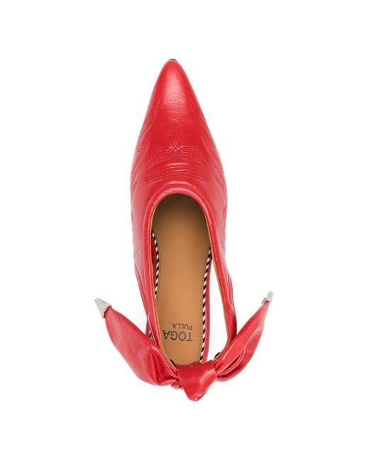 Toga Red Bow-Embellished Leather Pumps