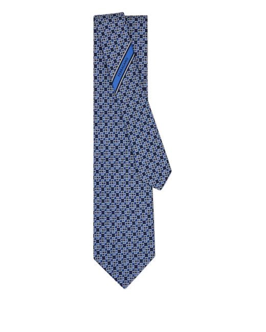 Ferragamo Blue Gancini Square Print Silk Tie for men