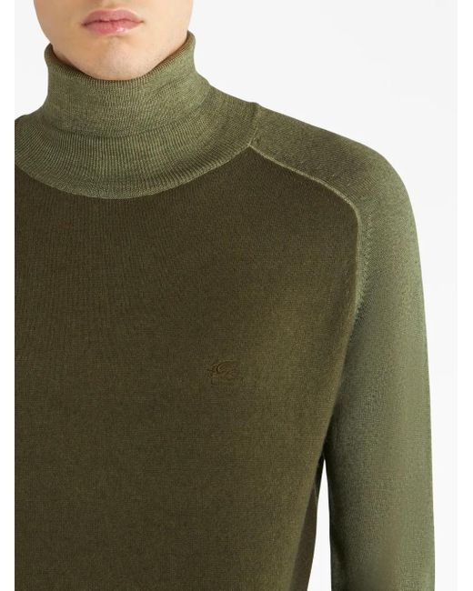 Etro Green Pegaso-Embroidered Roll-Neck Jumper for men